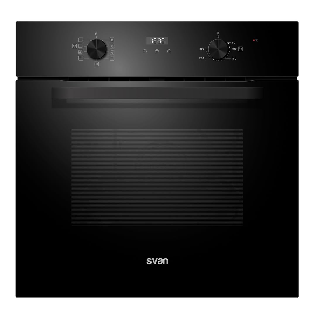 Svan Horno Multifunción Negro SHM8700DCN. Capacidad 70 Litros, 3000 W, Grill, 9 Programas, Interior Esmaltado, Temporizador Digital, Fácil Limpieza, Clase A