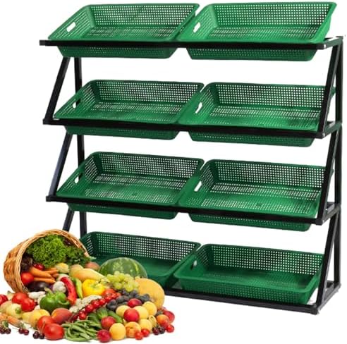 Free Standing Display Racks Mobile Storage Racks Cigarette Racks Supermarket Racks，4 Tier Retail Display Rack Market Shelf,Fruit Vegetable Storage Basket,Supermarket Retail Merchandiser Kitc