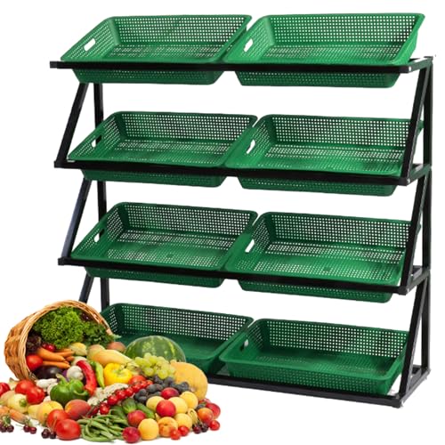 Cesta de almacenamiento de frutas y verduras de 4 niveles, estante doble negro, para cocina, tienda, supermercado, aperitivos, aperitivos