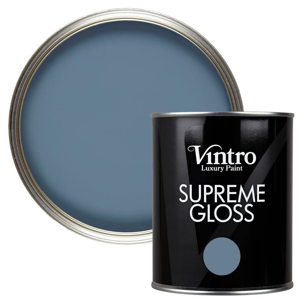 Vintro Paint | Gloss Paint | for Walls | Wood | Trim | Gloss Furniture Paint | Interior & Exterior Use. 1 Litre (Blue - Chiswick House)