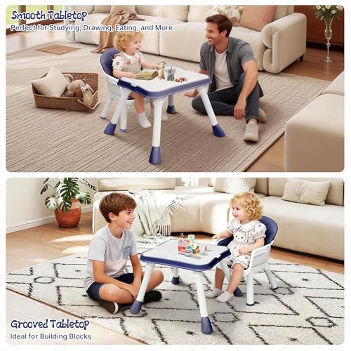 Image of 5 in 1 Baby High Chair, Toddler Chair with Removable Tray, Convertible High Chairs for Babies and Toddlers, Kids Learning Table, Building Block Table, Dining Booster Seat with Safety Harness, Blue