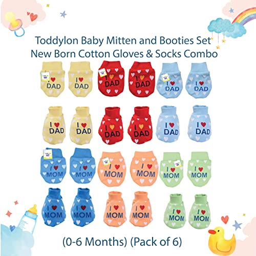 Image of Toddylon Baby Mitten & Booties Set Printed Cotton Hand Gloves and Socks Combo (0-6 Months)