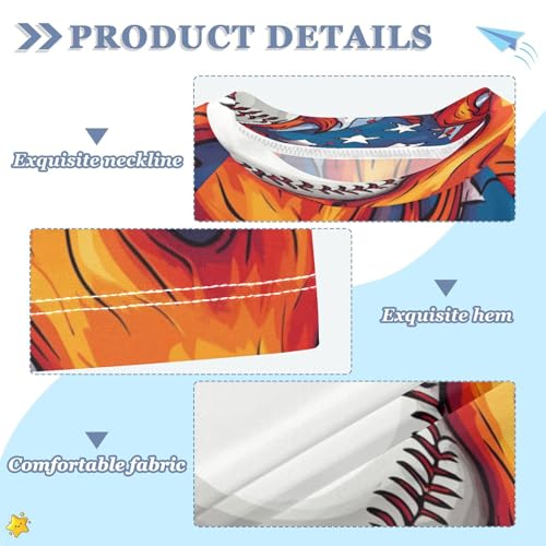 Boys Short Sleeve T-Shirts Baseball Fire America Ball Rashguard Kids Swim Shirts Sun UPF 50+3