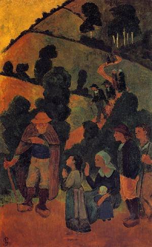 Peinture à l'huile Bretons on a Path tableau Paul Sérusier art breton 12x16