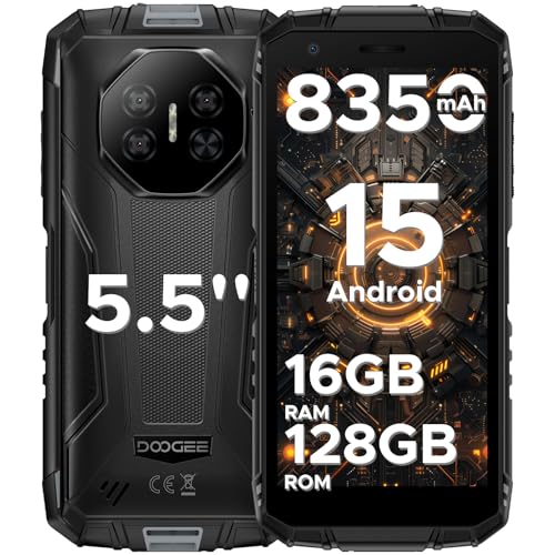 DOOGEE Fire3 Pro Telefono Movil Rugerizado Android 15, Movil Indestructible 8350mAh 5.5' IPS HD+, 16GB RAM+128GB ROM/2TB, Smartphone 3,5mm, Cámara 16MP+8MP, NFC/Huella Lateral/Face ID Widevine L1