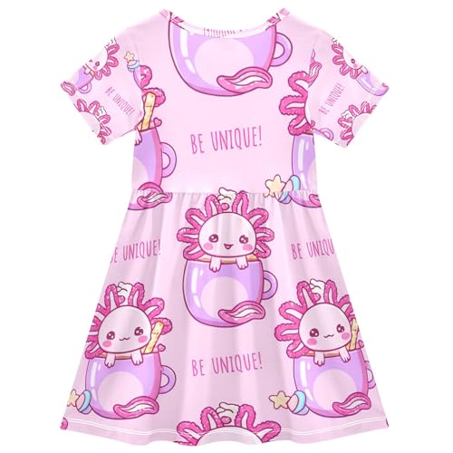 Cute Cartoon Pink Axolotls Toddler Girls Dresses Easter Spring Dress Short Outfit Little Girl Dress 2t2