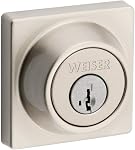 Weiser Elements Satin Nickel Square Deadbolt Lock, ANSI/BHMA Grade 3 Certified Front Door Lock, Kick Proof, Bump Proof & Anti-theft Exterior Door Lock with Key, Traditional Door Locks for Entry Door