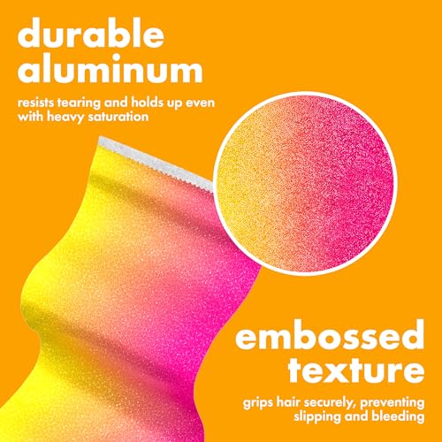 Colortrak Yellow/Pink Gradient Pop-up Foil w/Dispenser (400 Count), Pre-cut Sheets, Non-Slip Embossed Texture, 5\" x 10.75\" Sheets for Hair Foil Coloring and Highlighting Sheet Applications
