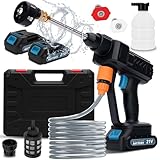 Akku Hochdruckreiniger, Hydroblast Akku Druckreiniger, mit 2 Akkus, 6-in-1 Multifunktionale Düse, Schaumsprüher, 5 m Schlauch, Akku Druckreinigerpistole für Autos, Rasen, Gärten, Pools -Blau