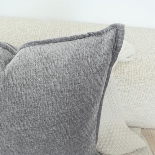 OYIMUA 2 Pack Textured Chenille Cushion Covers 50cm x 50cm Grey Soft Square Pillow Cases Luxury Neutral Cushion Cover 20 x 20 inches Decorative Pillows for Living Sofa Room Bedroom - Image 5