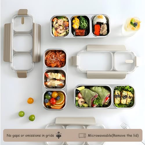 Image of Stainless Steel Lunch Box 3 Compartment 700ml, Leakproof Airtight Bento Box for Office School Kids Adults | 304 Steel Tiffin Box, Microwave Safe Food Container, Durable Lunch Carrier for Men Women