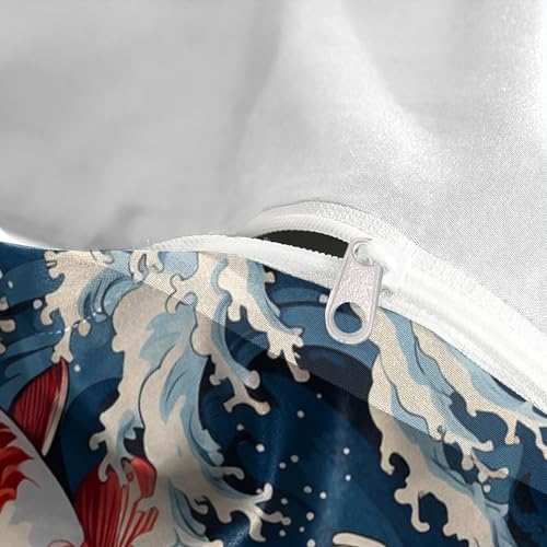 Drap de couette poissons koï 3D imprimé et parure de lit vague japonaise - 8