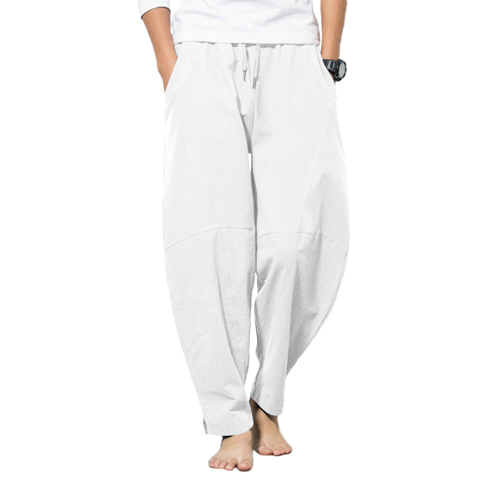 LAOARA Pantaloni di Lino da Uomo Pantaloni Leggeri Estivi Casual Pantaloni Elasticizzati in Vita Pantaloni da Spiaggia Yoga