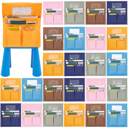 Remagr 24 Pcs Small Chair Pockets for Classroom Chairs, Neutral Tones