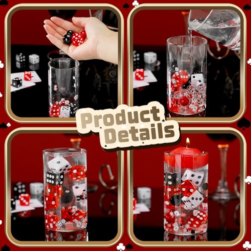 Seenelling 330 Pcs Casino Theme Vase Fillers for Centerpieces Include Dice Pearls Mini Playing Cards Casino Party Decorations Las Vegas Night Table Floating Dice for Wedding Birthday Events