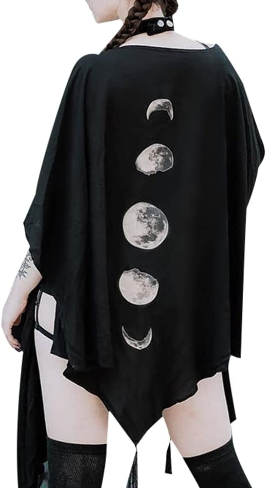 Women's Goth Fashion Capes Coat Black Cardigan Punk Cloak Shawl Moon Halloween