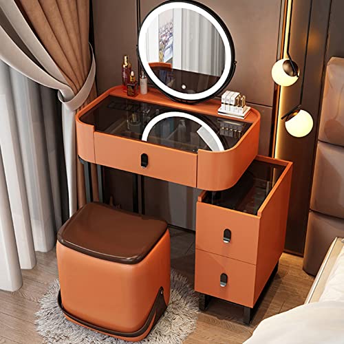 Tavolo da trucco a LED con sgabello portaoggetti e 3 cassetti, 3 modalità di illuminazione, design elegante e compatto per gli amanti della bellezza, perfetto per piccoli spazi