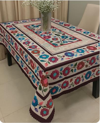 Image of AAZEEM Printed Tablecloth Soft Feel Table Cover 4-6 Seater,Table Cover,Dining Table Cover, Table Linen,Dining Table Chair Cover,Dining Table Cover 6 Seater | Rust|
