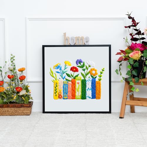 Image of Louise Maelys Funny Embroidery Kits for Beginners,Cross Stitch Kit for Adults,DIY Needlepoint with Books Bookmarks and Flowers Pattern