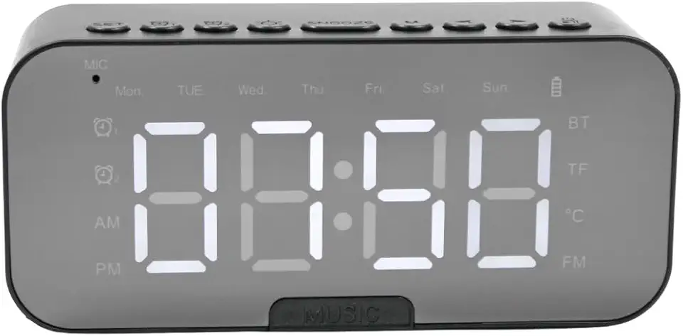 Relógio Despertador Digital G10, Caixa de Som Bluetooth 5.0, Display LED Espelhado, Rádio FM, USB, 3W