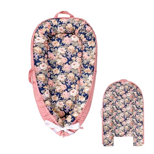 Image of Hooyax Baby Lounger Cover, 100% Cotton Baby Nest Cover, Baby Lounger Replacement Cover，Reversible Newborn Lounger Cover for Boys Girls, Floral (Cover Only)