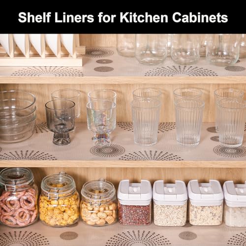 Image of Cooyes Shelf and Drawer Liner for Kitchen Cabinets - Non-Adhesive, Waterproof, Non-Slip Cabinet Liners for Scratch Protection, Desk, Refrigerator, Shelves, Drawers with Modern Pattern
