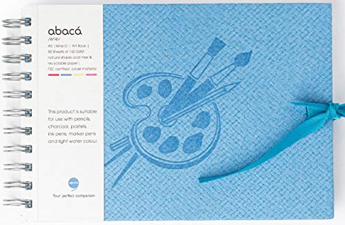 Comma Abaca – Carnet de croquis à spirale avec fermeture ruban – Format A5 – 50 feuilles – 160 g/m² anti-âge, sans acide, papier grain fin de...