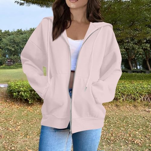 OIOLOYJM Zipper Hoodies for Women Long Sleeve Oversized Sweatshirts Y2k Drawstring Soft Jacket 2025 Fall Fashion with Pockets