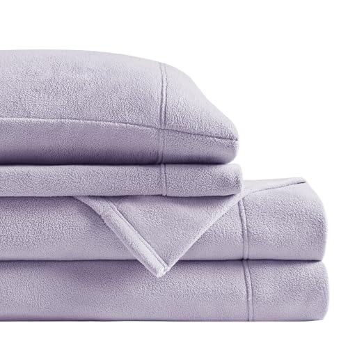Image of True North by Sleep Philosophy Micro Fleece Bed Sheet Set, Warm, Sheets with 14 inch Deep Pocket, for Cold Season Cozy Sheet-Set, Matching Pillow Case, Twin XL, Lavender, 3 Piece