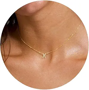 Initial Heart Necklaces for Women - Dainty Cute Necklace Small Layered 14K Gold Plated A-Z Letter CZ Pendant Trendy Satellite Chain Necklaces for Women Non Tarnish Gold Jewelry Set Gift