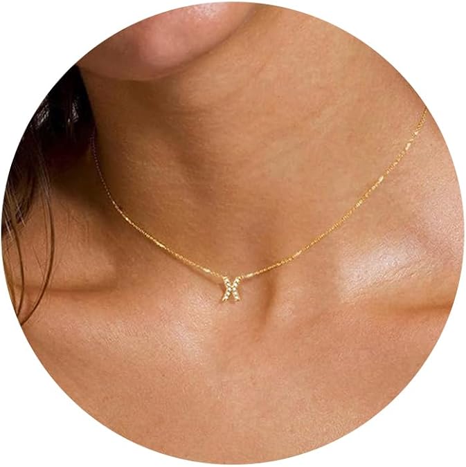 Initial Heart Necklaces for Women - Dainty Cute Necklace Small Layered 14K Gold Plated A-Z Letter CZ Pendant Trendy Satellite Chain Necklaces for Women Non Tarnish Gold Jewelry Set Gift