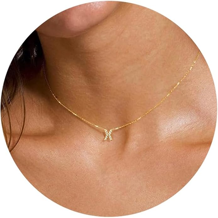 Initial Heart Necklaces for Women - Dainty Cute Necklace Small Layered 14K Gold Plated A-Z Letter CZ Pendant Trendy Satellite Chain Necklaces for Women Non Tarnish Gold Jewelry Set Gift