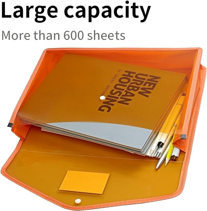 ANG A4 Plastic File Folder Poly Envelope Expanding File Wallet Document Organizer with Snap Closure & Label Pocket Clear Coloured Waterproof Accordion File Pouch for Office Home Storage- Set of 2 3