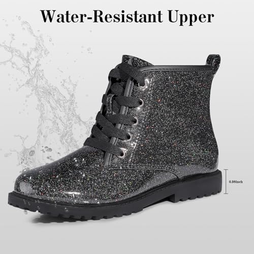 FITORY Girls/Boys Ankle Combat Boots with Side Zipper and Lace-Up, Waterproof Glitter Style, Easy On/Off Sparkle Shoes for Toddler/Little Kid/Big Kid4