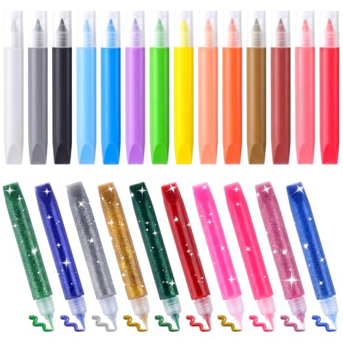 Crtiin 24 Pcs Suncatcher Paint Pens 10ml Stained Glass Paint Kit Window Markers Bulk Washable Coloring Art Pen Set DIY Gift Neon Suncatcher Kit Crafts Party Favor (Bundle)