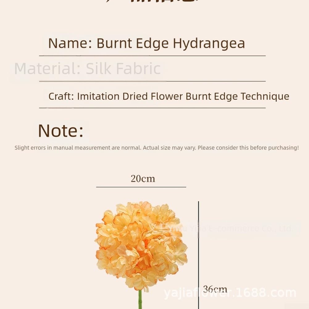 Bouquet di ortensie artificiali in seta con bordo bruciato, fiori finti realistici per composizioni di vasi per la casa, centrotavola per matrimoni e decorazioni per feste, blu (arancione)