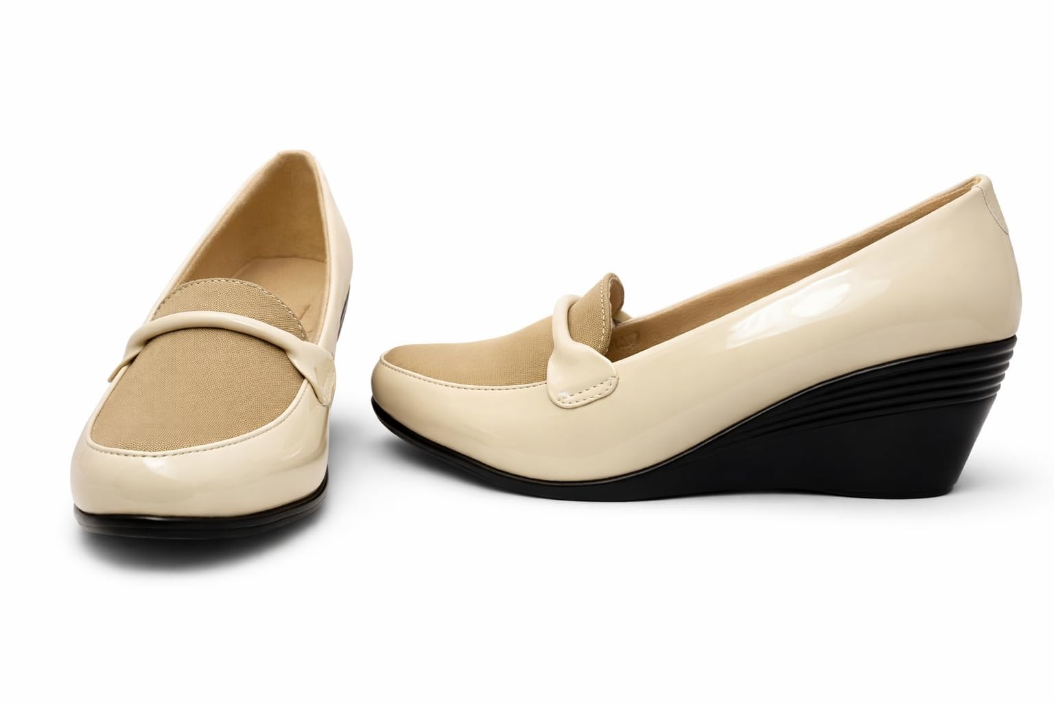 Hey LaVida Women's Wedge Heel Loafer, Beige, Glossy Finish, Cushioned Insole, Slip-On for Office & Casual Wear-picture-38
