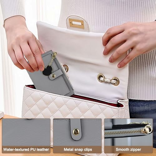 Slim Wallet for Women, Fashion Stripes Bifold Wallet Purse PU Leather Credit Card Holder with Love Zipper 6 Card Wallet for Dating Traveling Shopping (Grey)3