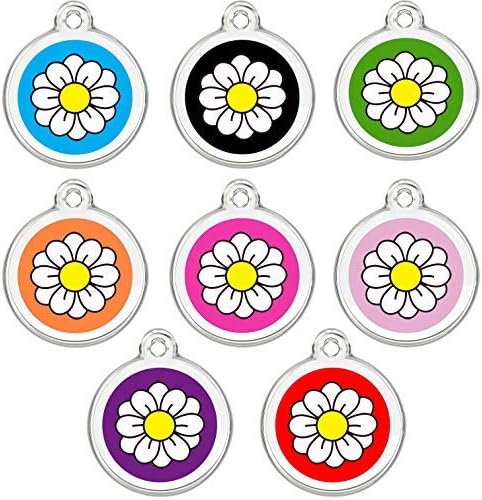 Stainless Steel with Enamel Pet ID Tags Designers Round Daisy