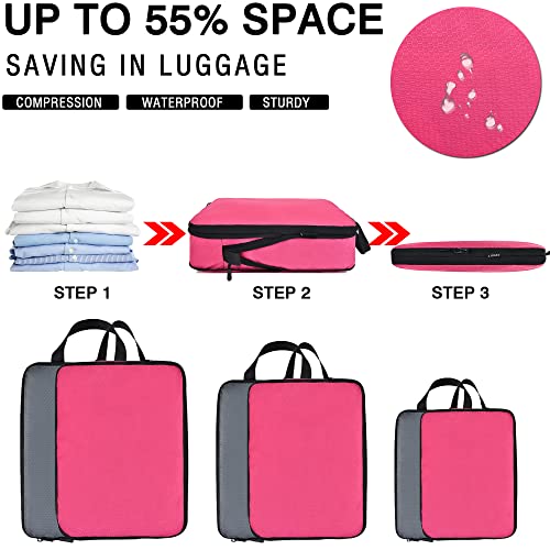 YZAOLL 3 Set/6 Set/7 Set Compression Packing Cubes Travel Accessories Expandable Packing Organizers,Travel Essentials for Carry on 6 Set RoseGray2