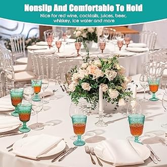 Eaasty Wine Glasses Set of 12 Vintage Goblet 9 oz Vintage Colored Glass Goblet Beverage Stemmed Glass Cups Romantic Embossed Glassware for Wedding Party Holidays Anniversary (Blue)