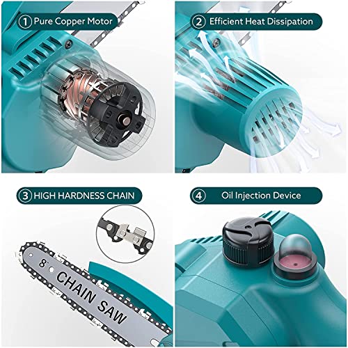 8 Zoll Mini Kettensäge mit Akku, Seesii Mini Kettensäge Elektro mit Automatischer Öler und 2 Akku, Handkettensäge Akku für Gartenscheren Astschere Holzschneidenz und Gartenarbeiten, 2 Ketten – Bild 8
