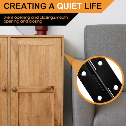 12 PCS 2 inches Black Door Hinge Cabinet Hinges Stainless Steel Butt Hinges Home Furniture Hinges Bisagras for Door, Window, Case Lid, Wooden Box Chest with 72 Mounting Screws, Black - Image 3