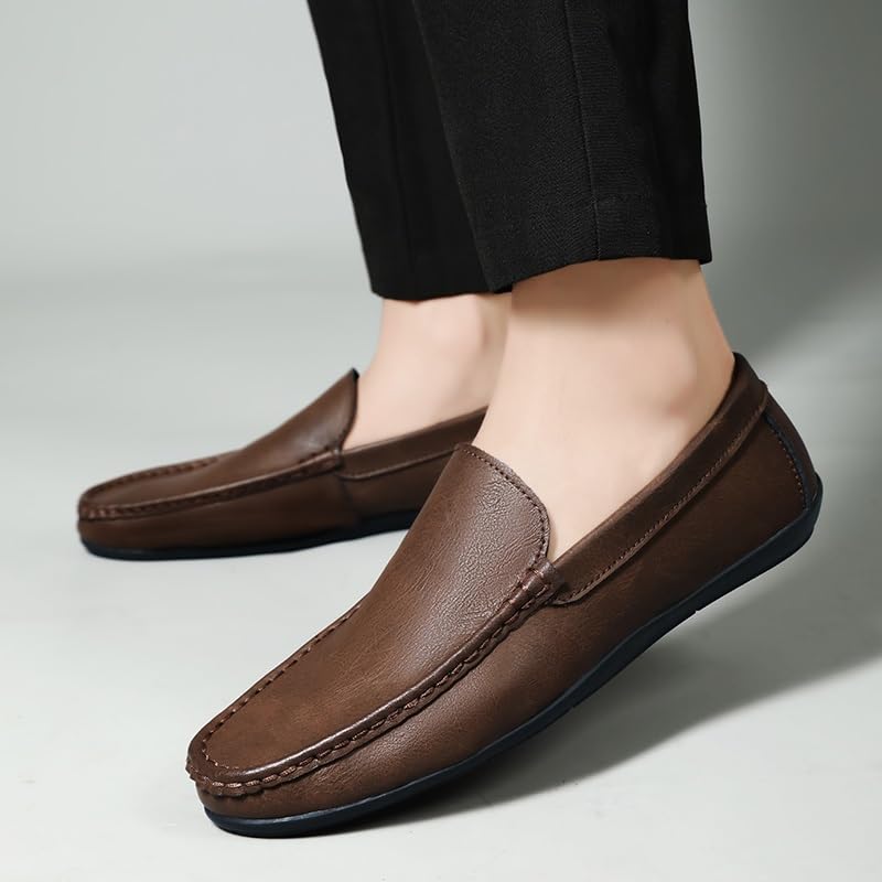 Mens Loafers Solid Color Round Toe Vegan Leather Loafer Shoes Comfortable Resistant Flexible Party Prom Slip On3