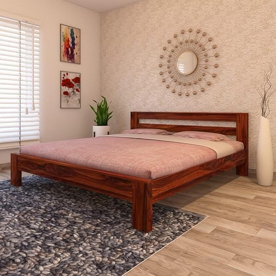 Image of Sheesham Wood Foster Bed PN-01 Frame, Natural Finish, Without Storage (72x48 Double Mattress Size Compatible Bed)