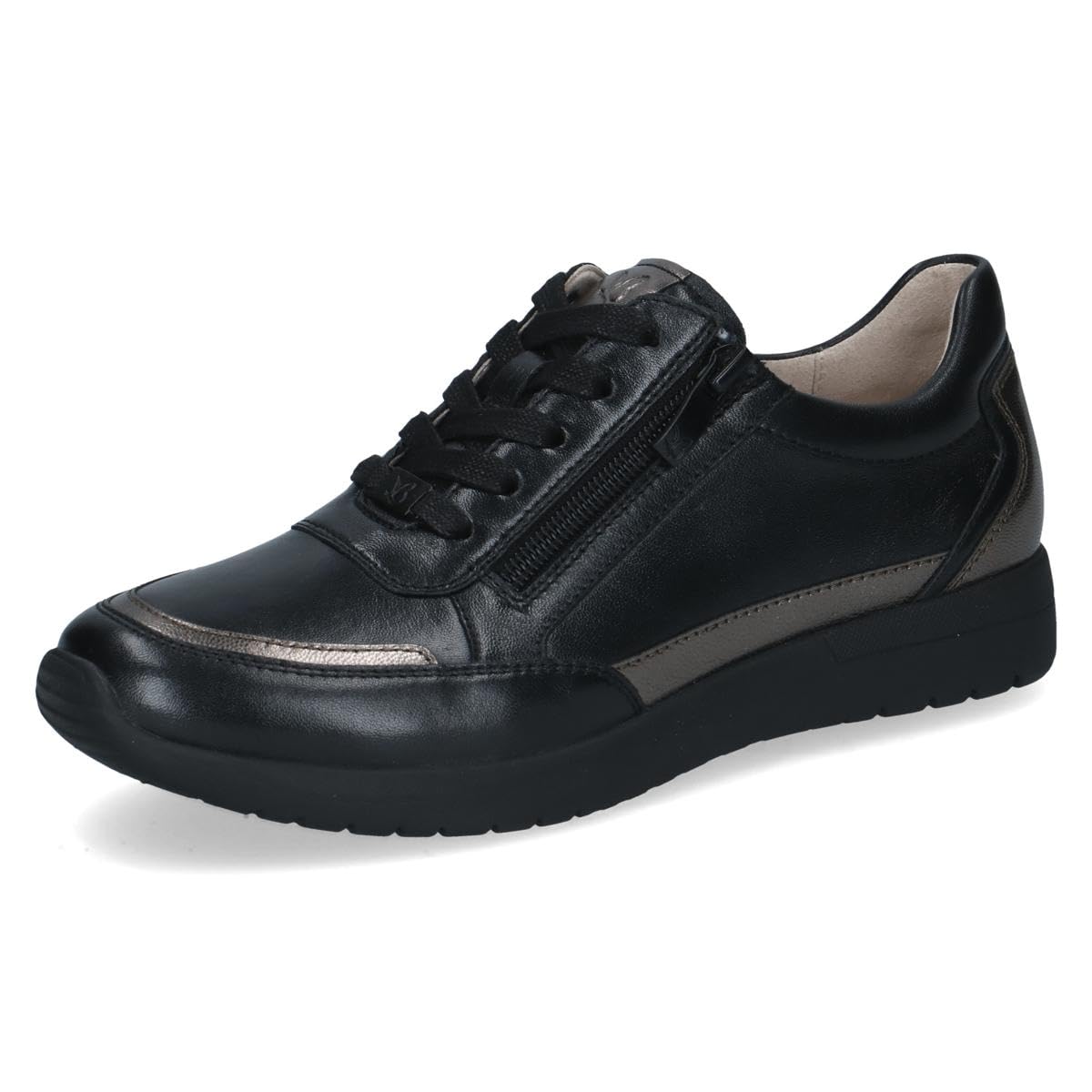 CAPRICE Women's Low-top Leather Sneakers with Zipper, Black (Black Comb), 5 UK