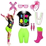 Xintorch 80s 90s Outfit for Women 80s Accessories Set Baseball Jersey Shirt Neon Shorts Slouch Socks Headband