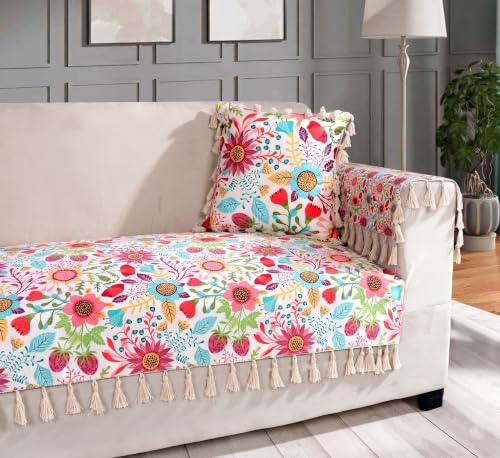 Image of ishro home Premium Sofa Cover 2 Seater Protecter with 2 Handle Covers - Soft European Standard Fabric, Frill Design, Machine Washable | (Sun Garden, 2 Seater, Seat Cover)
