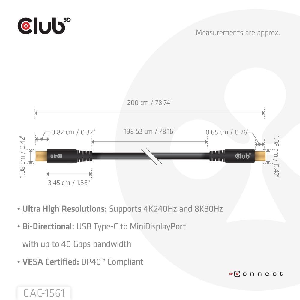 CLUB3D CAC-1561 Cavo DisplayPort 2 m Mini DisplayPort USB Tipo-C Nero