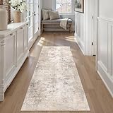 WondRg 2x6 Washable Runner Rug Beige Grey Abstract Hallway Kitchen Throw Rug Neutral Modern Non Slip Soft Low Pile Carpet for Bathroom Laundry Bedroom Living Room